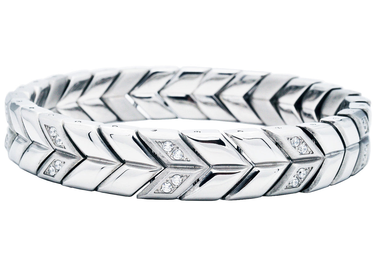 Men's 12mm Chevron Woven Stainless Steel Bracelet With Cubic Zirconia From Blackjack Jewelry