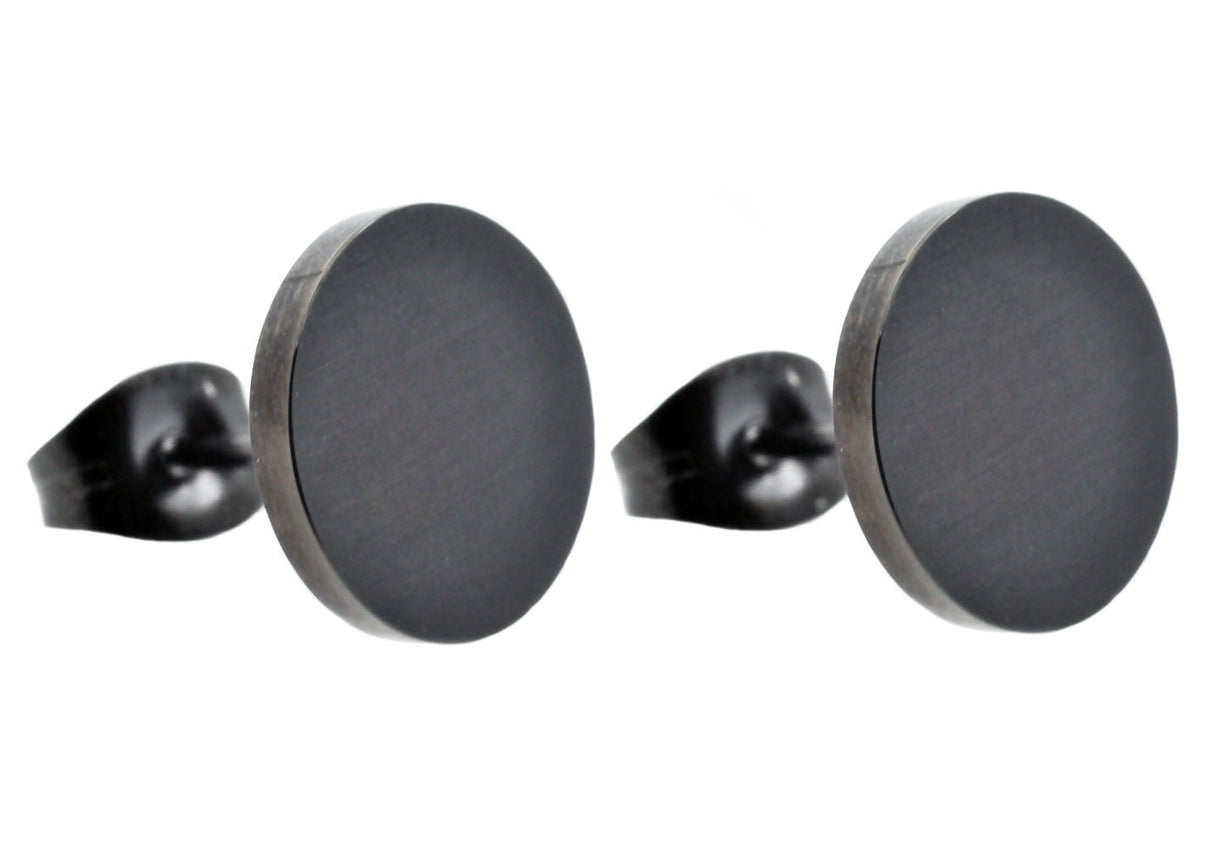 Men's 10mm Black Stainless Steel Round Stud Earrings From Blackjack Jewelry