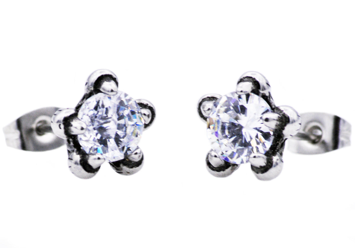 Men's 10mm Stainless Steel Claw Stud Earrings With Cubic Zirconia From Blackjack Jewelry