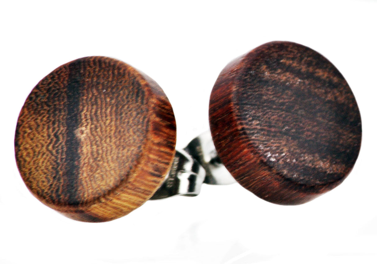 Men's 12mm Genuine Wood Stainless Steel Stud Earrings From Blackjack Jewelry