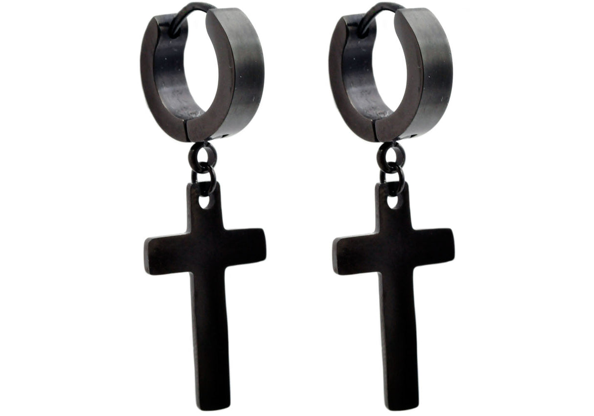 Men's Black Stainless Steel Cross Earrings From Blackjack Jewelry
