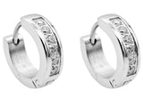 Men's 14mm Stainless Steel Hoop Earrings With Cubic Zirconia From Blackjack Jewelry