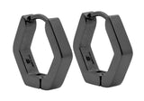 Men's Black Stainless Steel Hexagon Hoop Earrings From Blackjack Jewelry