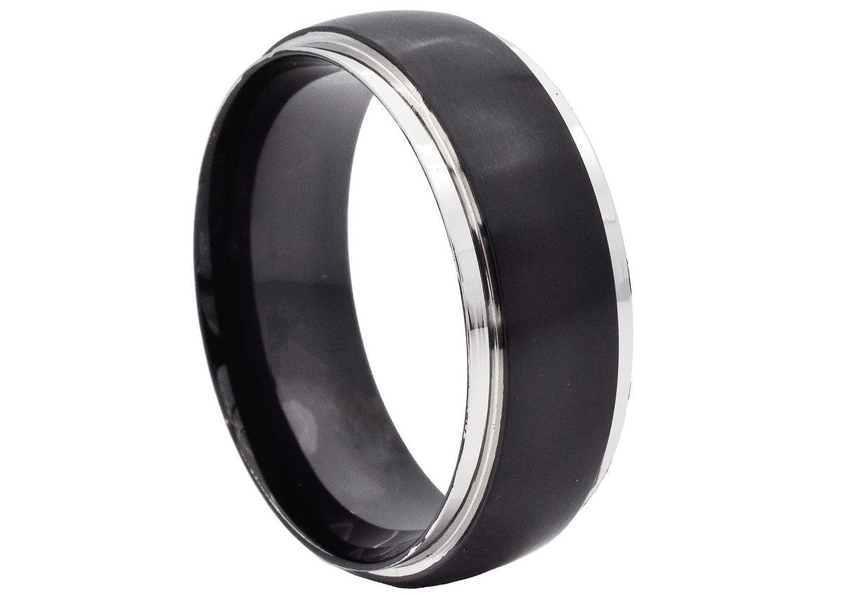 Men's Black & Silver Stainless Steel 8mm Band Ring From Blackjack Jewelry