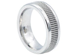 Men's 8mm Polished Stainless Steel Cable Inlay Ring From Blackjack Jewelry