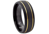 Men's Black & Gold Tungsten Double Etched Stripe Band Ring From Blackjack Jewelry