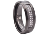 Men's Black Tungsten Band Ring With Cubic Zirconia From Blackjack Jewelry