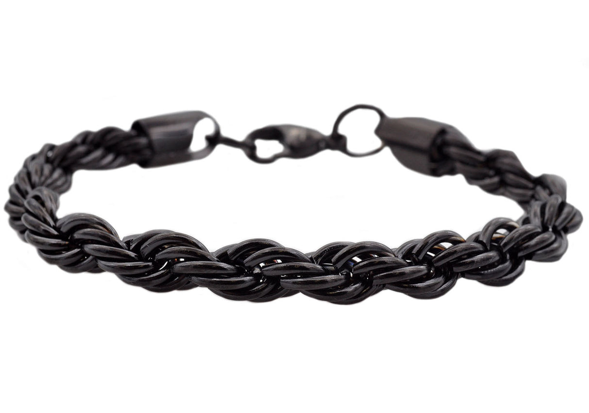 Men's Black Stainless Steel Rope Chain Bracelet From Blackjack Jewelry
