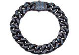 Men's 12mm Black Plated Stainless Steel Cuban Link Chain Bracelet With Blue Carbon Fiber From Blackjack Jewelry