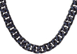 Men's 12mm Black Plated Stainless Steel Cuban Link Chain Necklace With Blue Carbon Fiber From Blackjack Jewelry