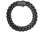 Men's 12mm Black Stainless Steel Miami Cuban Link Chain Bracelet With Black CZ Clasp From Blackjack Jewelry