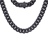 Men's 12mm Black Stainless Steel Miami Cuban Link Chain Necklace With Black CZ Box Clasp From Blackjack Jewelry