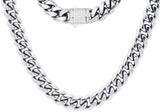 Men's 12mm Stainless Steel Miami Cuban Link Chain Necklace With CZ Box Clasp From Blackjack Jewelry