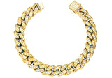 Men's 12mm Gold Stainless Steel Miami Cuban Link Chain Bracelet With Box Clasp and Cubic Zirconia From Blackjack Jewelry