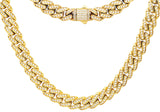 Men's 12mm Gold Plated Stainless Steel Miami Cuban Link Chain Necklace With Box Clasp and CZ Links From Blackjack Jewelry
