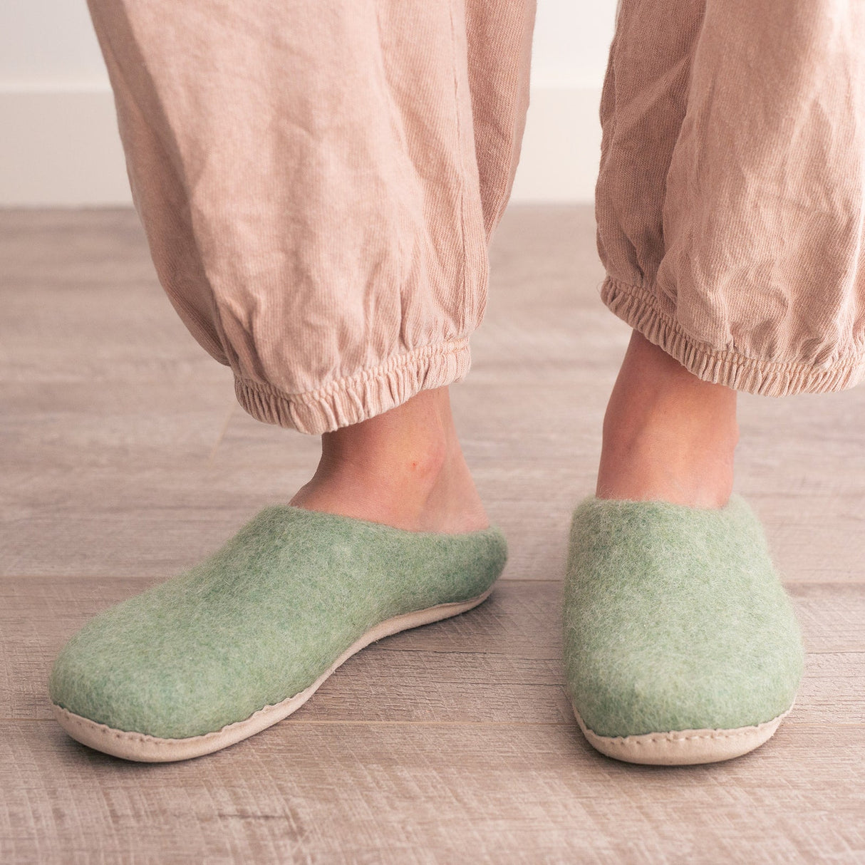 Eucalyptus Green | Luxury Organic Merino Wool Slippers from Fuzzy Cove