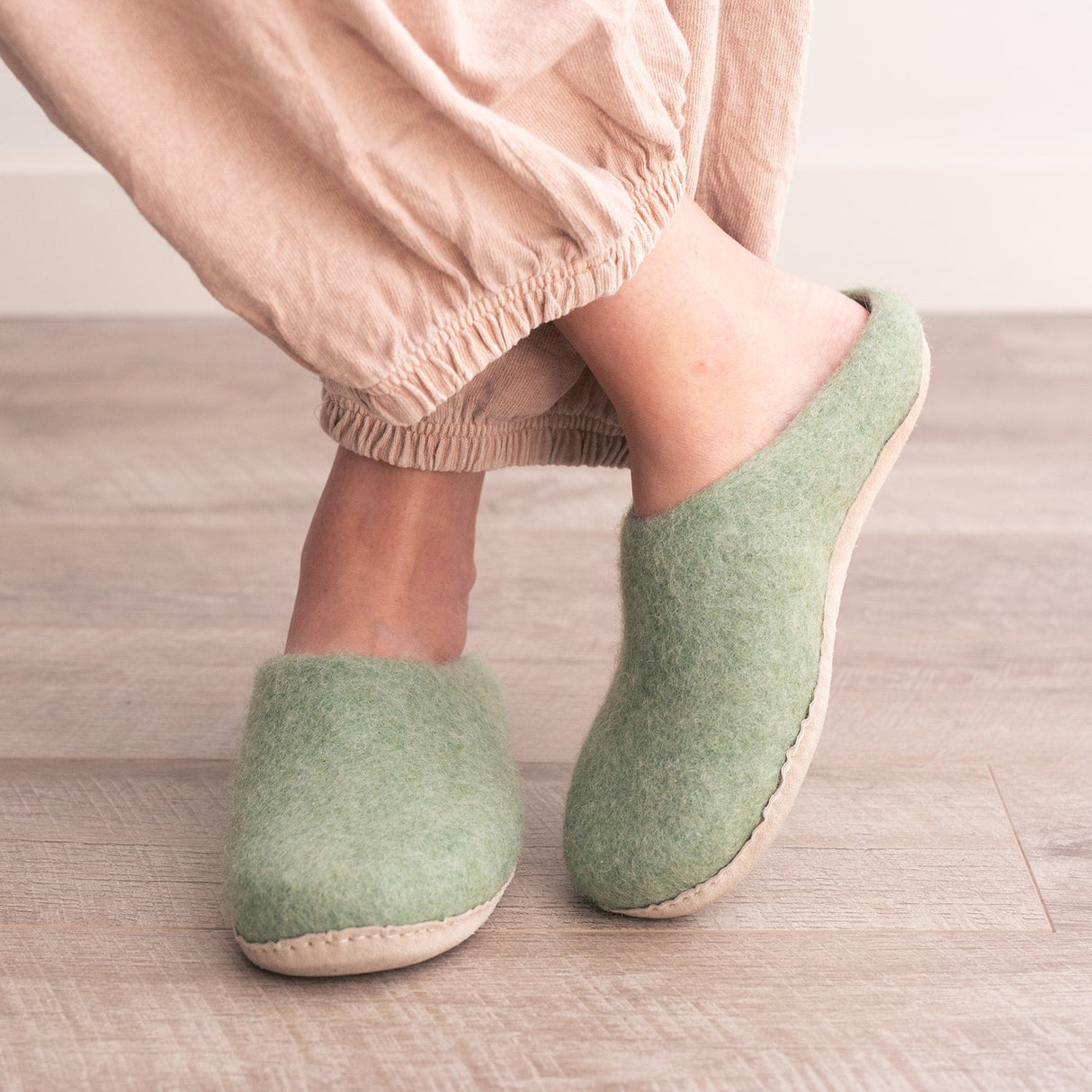 Eucalyptus Green | Luxury Organic Merino Wool Slippers from Fuzzy Cove