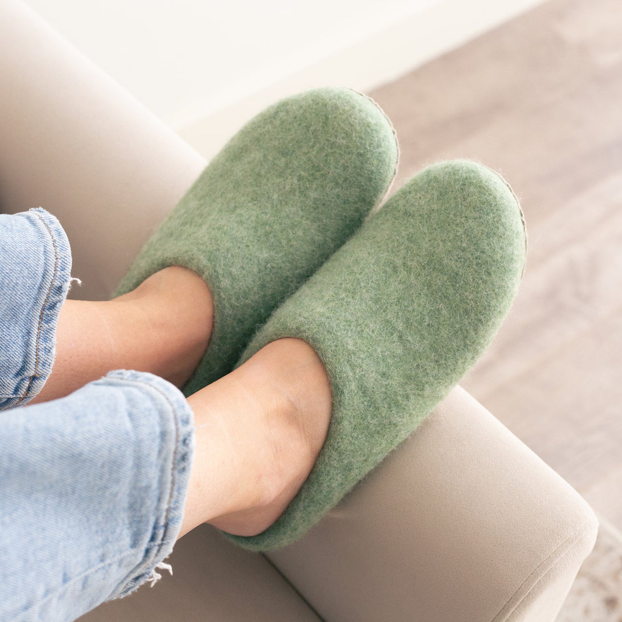 Eucalyptus Green | Luxury Organic Merino Wool Slippers from Fuzzy Cove