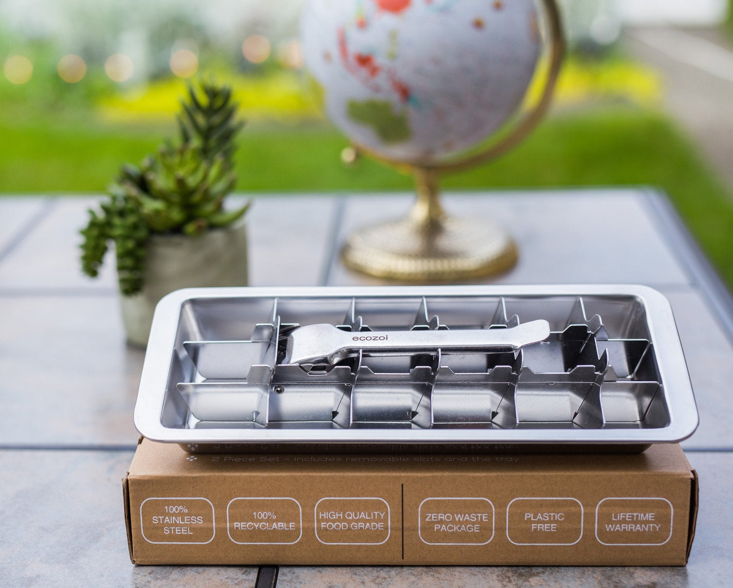 Stainless Steel Ice Cube Tray with Easy Release Handle, Vintage Design from ecozoi