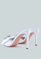 Brag In Rhinestone Embellished Bow Satin Heels from London Rag International