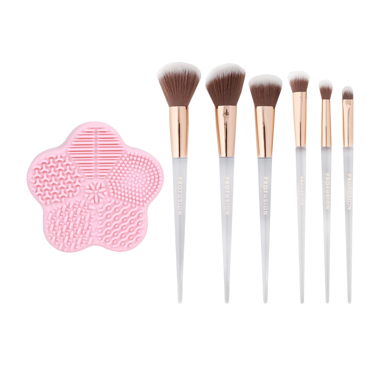 Frosted Snow Sparkle | 7 PC Makeup Brush & Cleaning Mat Set from Profusion Cosmetics