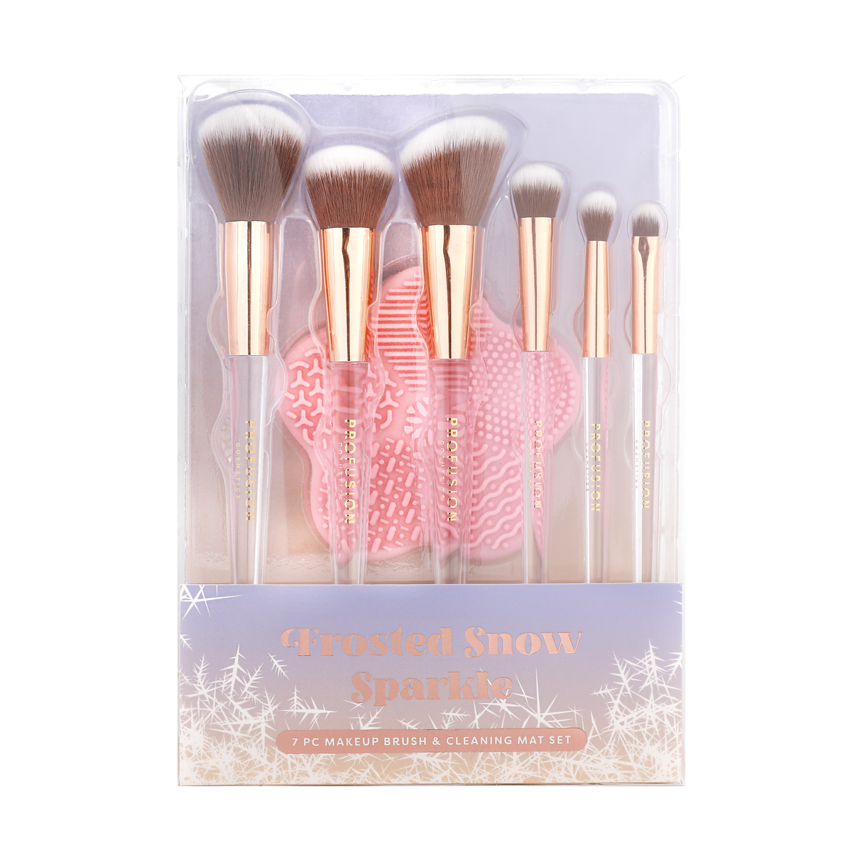 Frosted Snow Sparkle | 7 PC Makeup Brush & Cleaning Mat Set from Profusion Cosmetics
