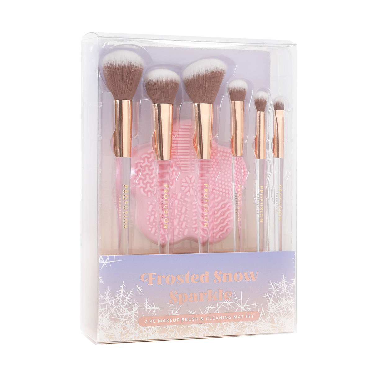 Frosted Snow Sparkle | 7 PC Makeup Brush & Cleaning Mat Set from Profusion Cosmetics