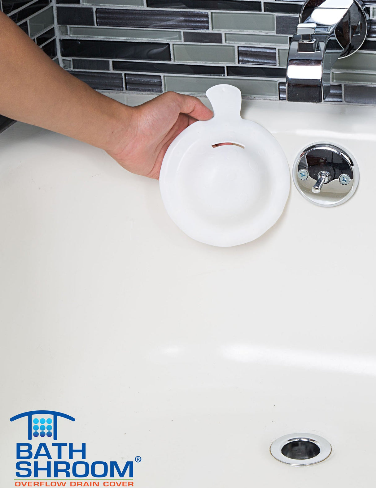 BathShroom (White) Overflow Drain Cover for Fuller Baths from TubShroom.com