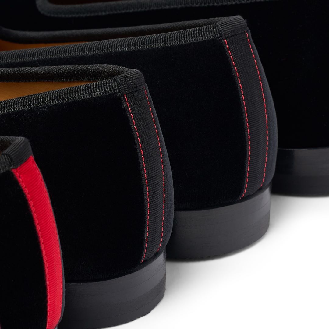 Men's Black Velvet Slipper II With Black Grosgrain Stripe from Del Toro Shoes