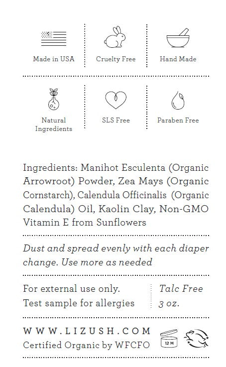 ORGANIC BABY POWDER - Talc Free from Lizush