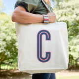 Canvas Tote - Single Initial - Navy Pink -  from CB Studio