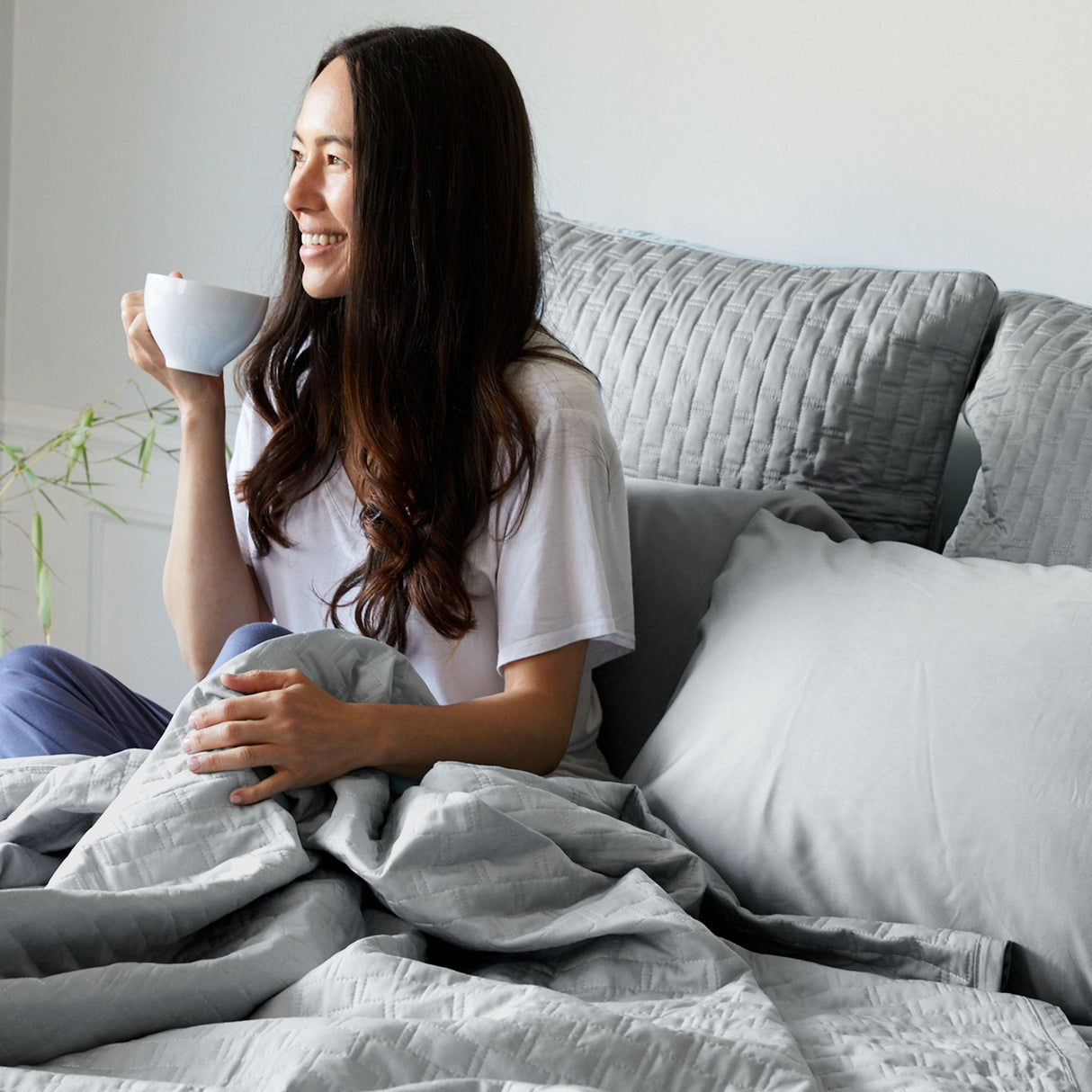 Bamboo Quilted Coverlet- Stone from BedVoyage