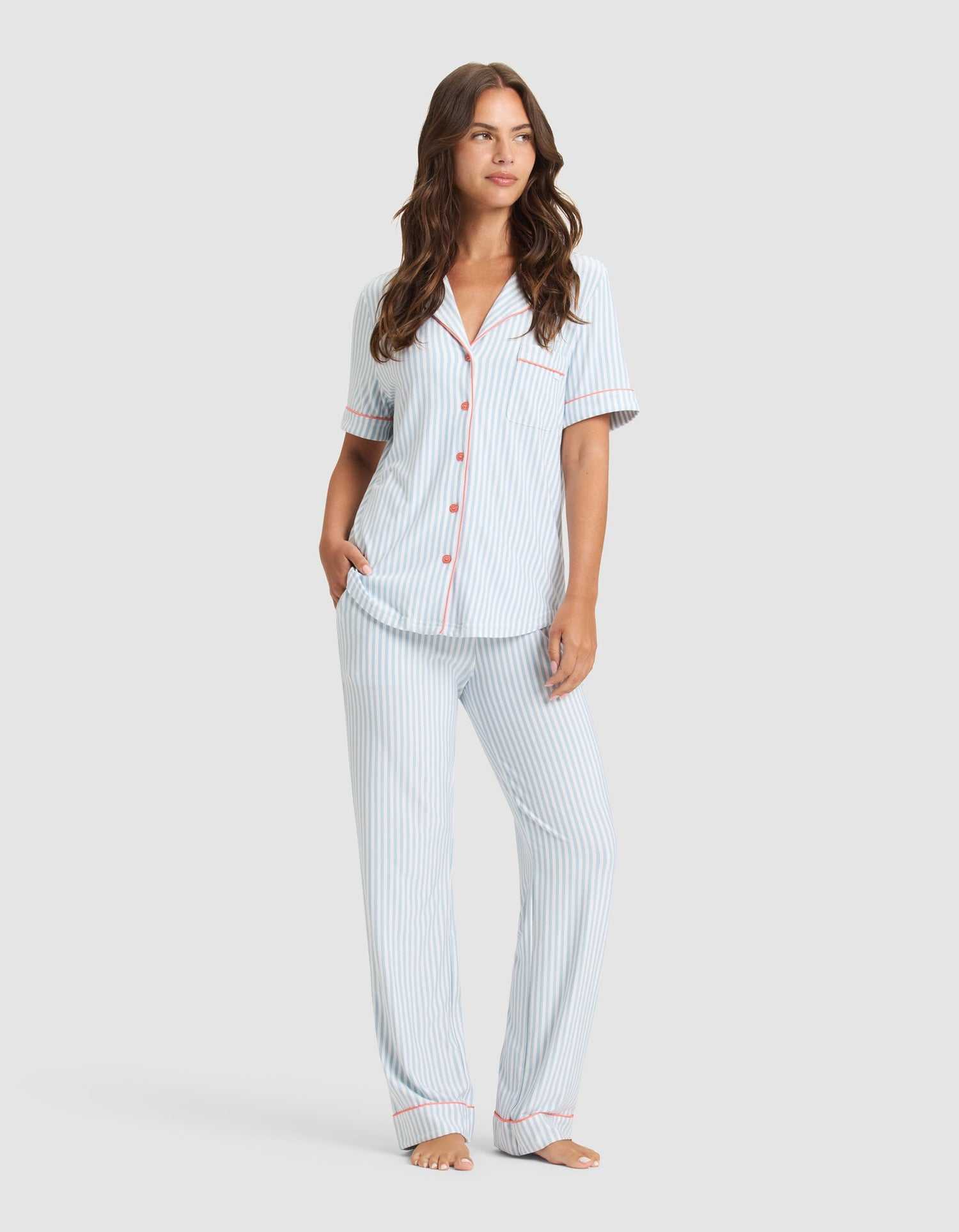Women's Bamboo Stretch-Knit Short Sleeve & Pant Pajama Set from Cozy Earth