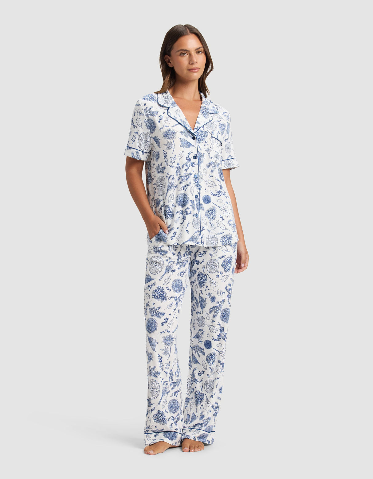 Women's Bamboo Stretch-Knit Short Sleeve & Pant Pajama Set from Cozy Earth