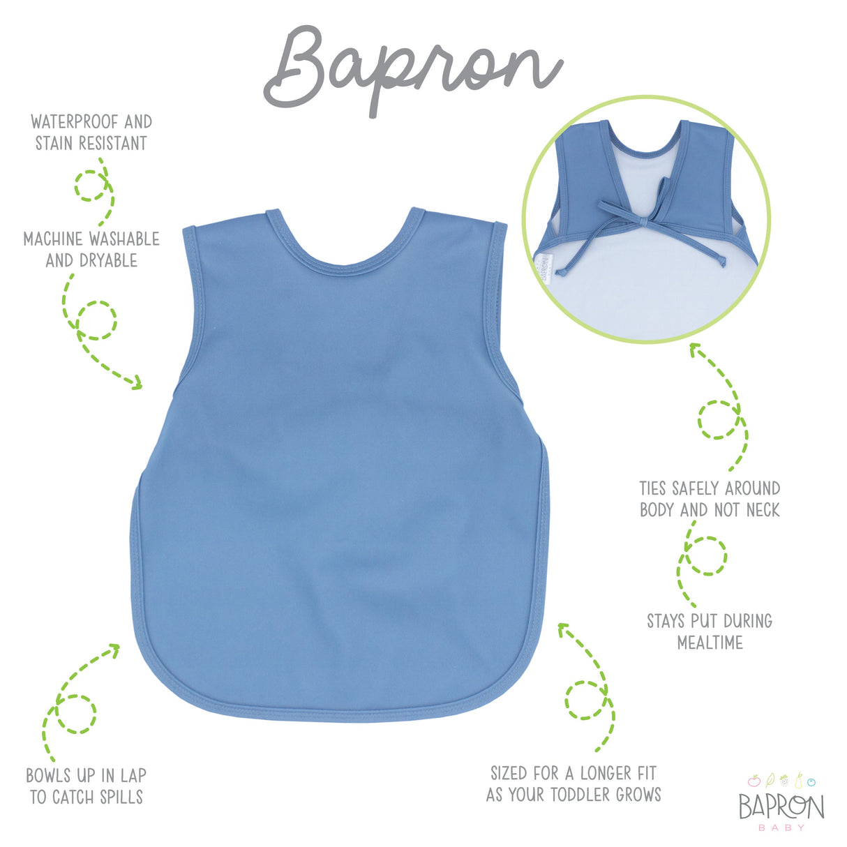 Solid Dusty Blue Minimalist Bapron from BapronBaby