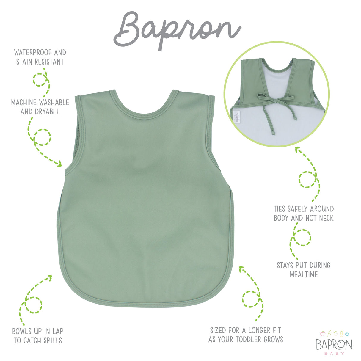 Solid Sage Minimalist Bapron from BapronBaby