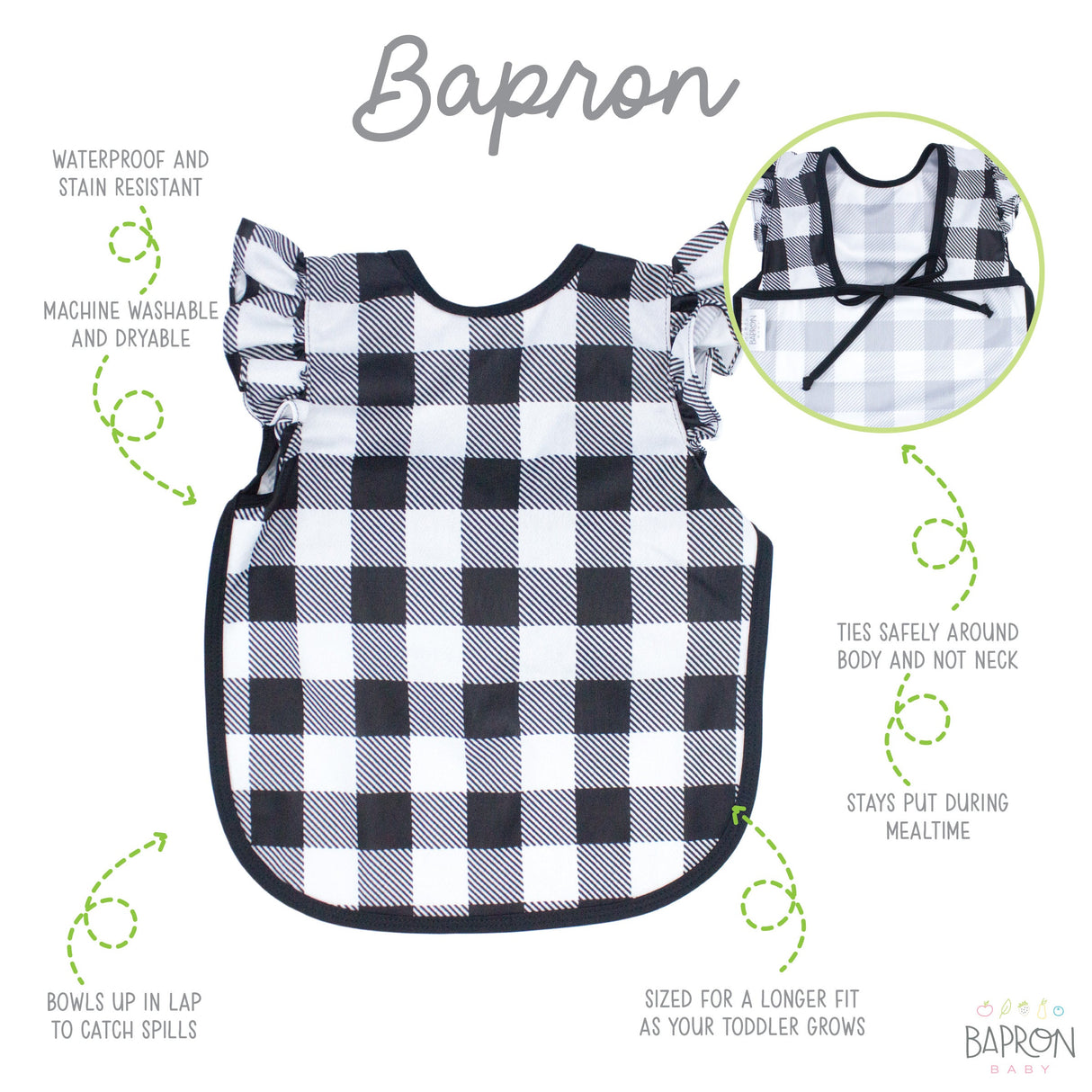White Buffalo Plaid Flutter Bapron from BapronBaby