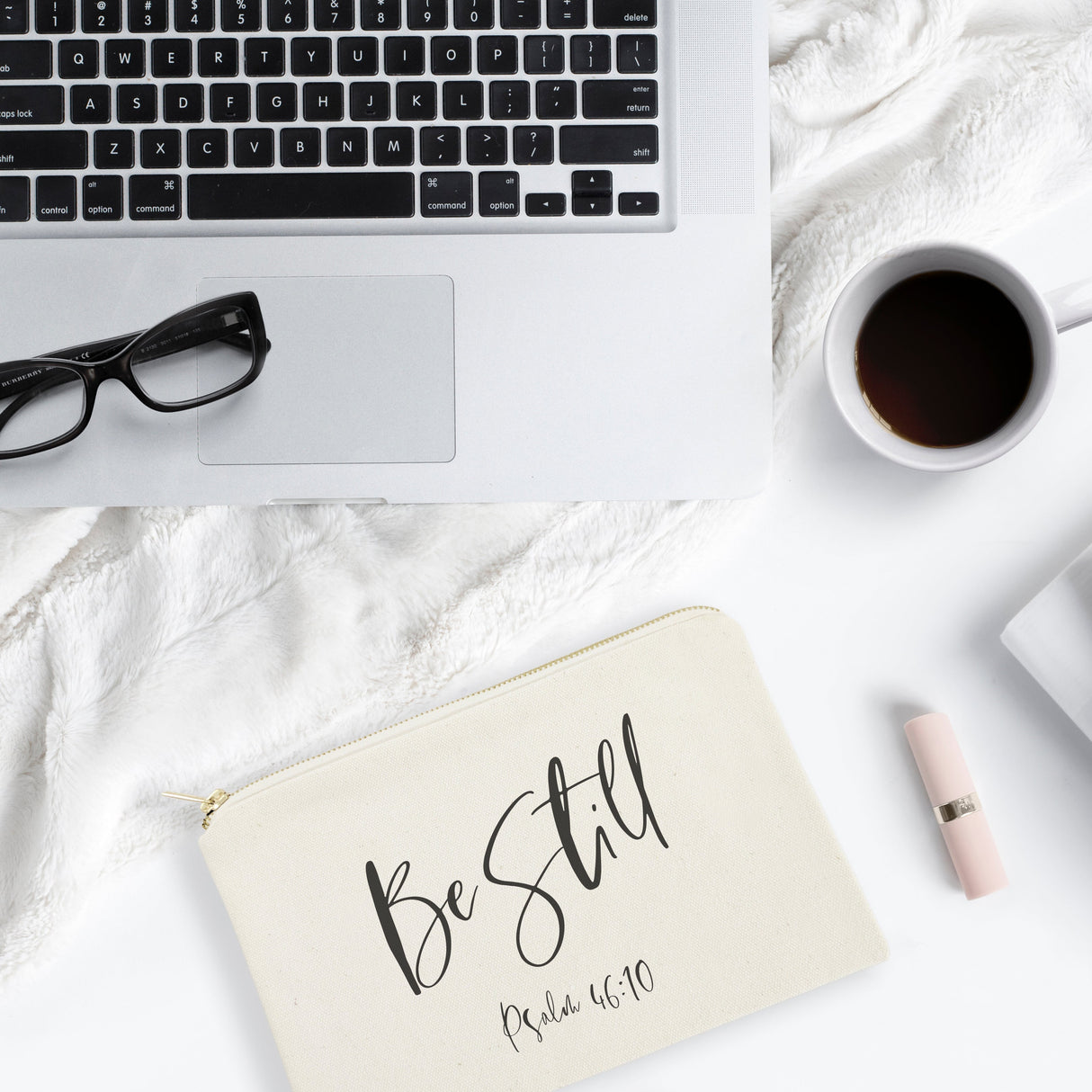 Be Still, Psalm 46:10 Cotton Canvas Cosmetic Bag from The Cotton & Canvas Co.