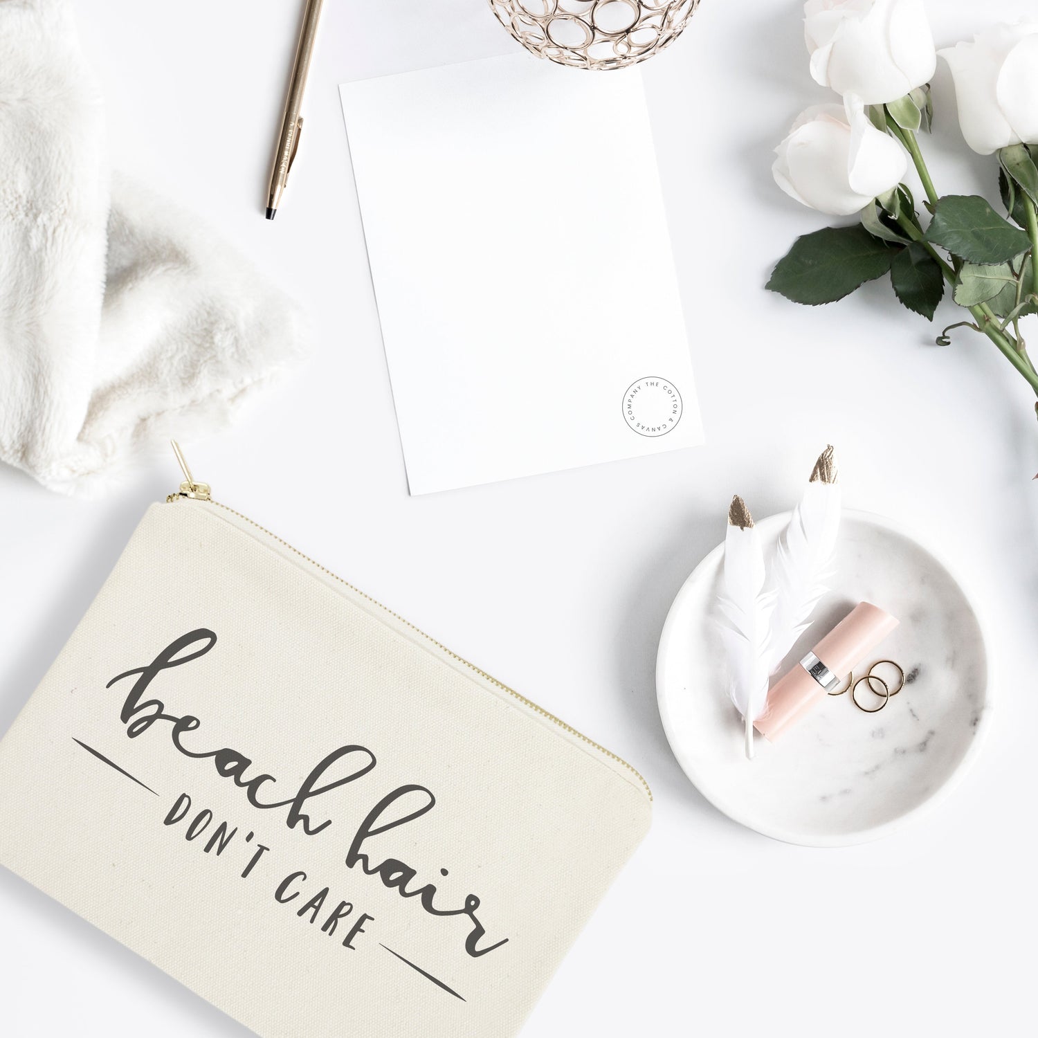 Beach Hair Don't Care Cotton Canvas Cosmetic Bag from The Cotton & Canvas Co.