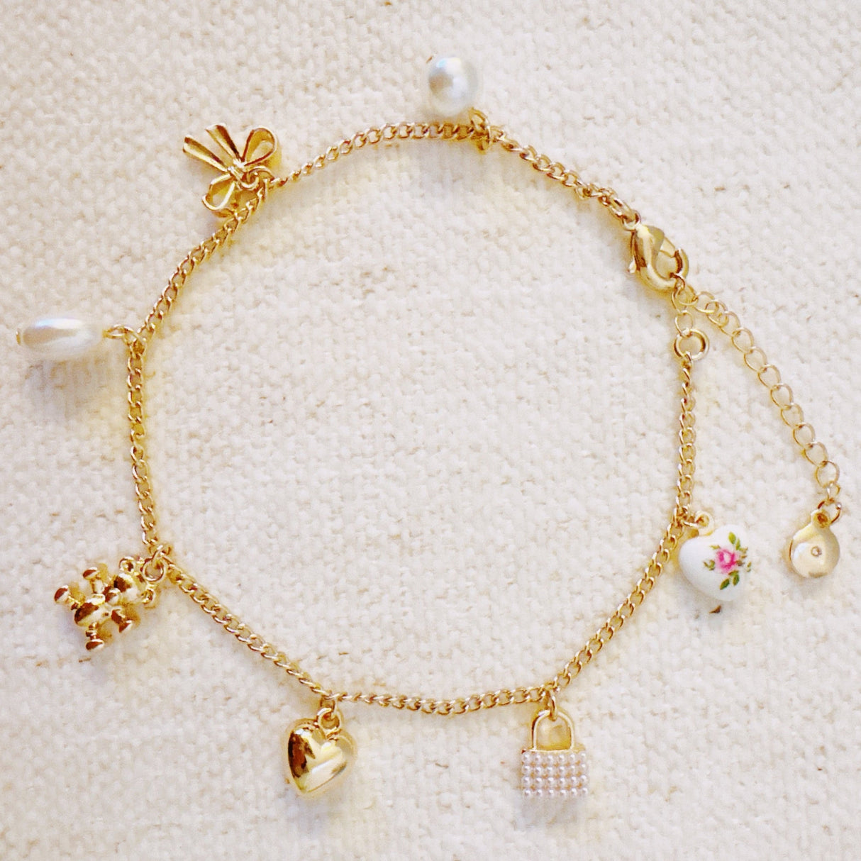Bear & Bow Charm Anklet – Playful Gold Chain with Heartfelt Details from Ellisonyoung.com