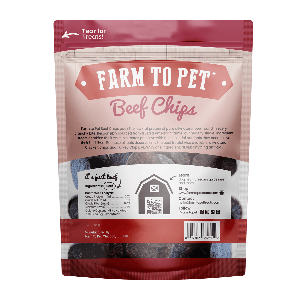 Beef Chips Dog Treats | Single-Ingredient Healthy Treats for Dogs from Farm To Pet