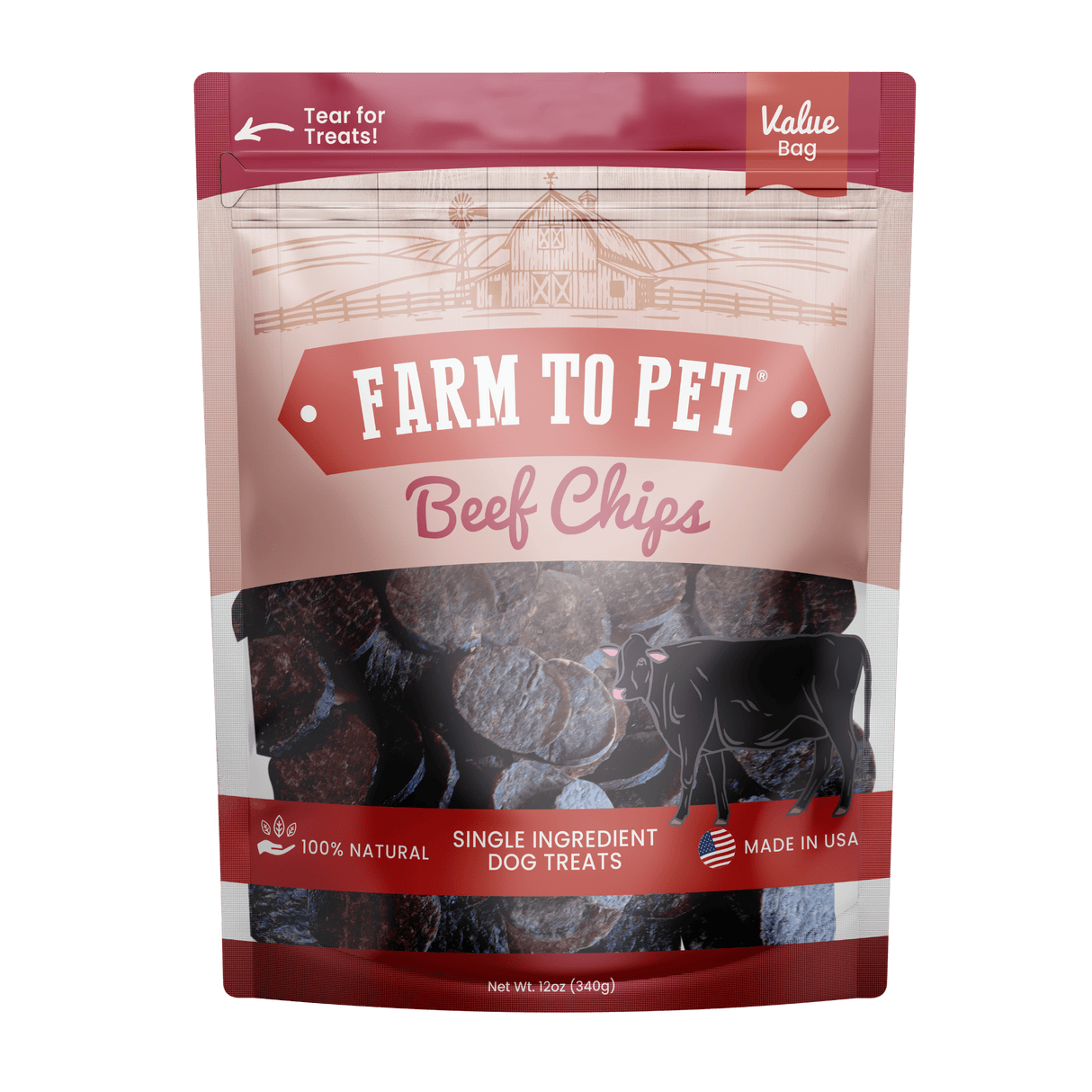 Beef Chips Dog Treats | Single-Ingredient Healthy Treats for Dogs from Farm To Pet