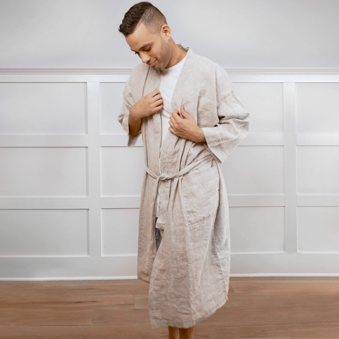 Melange Linen Bathrobe from Beflax Linen