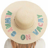 Always On Vacay Sequin Message Straw Panama Sun Hat from Madeline Love