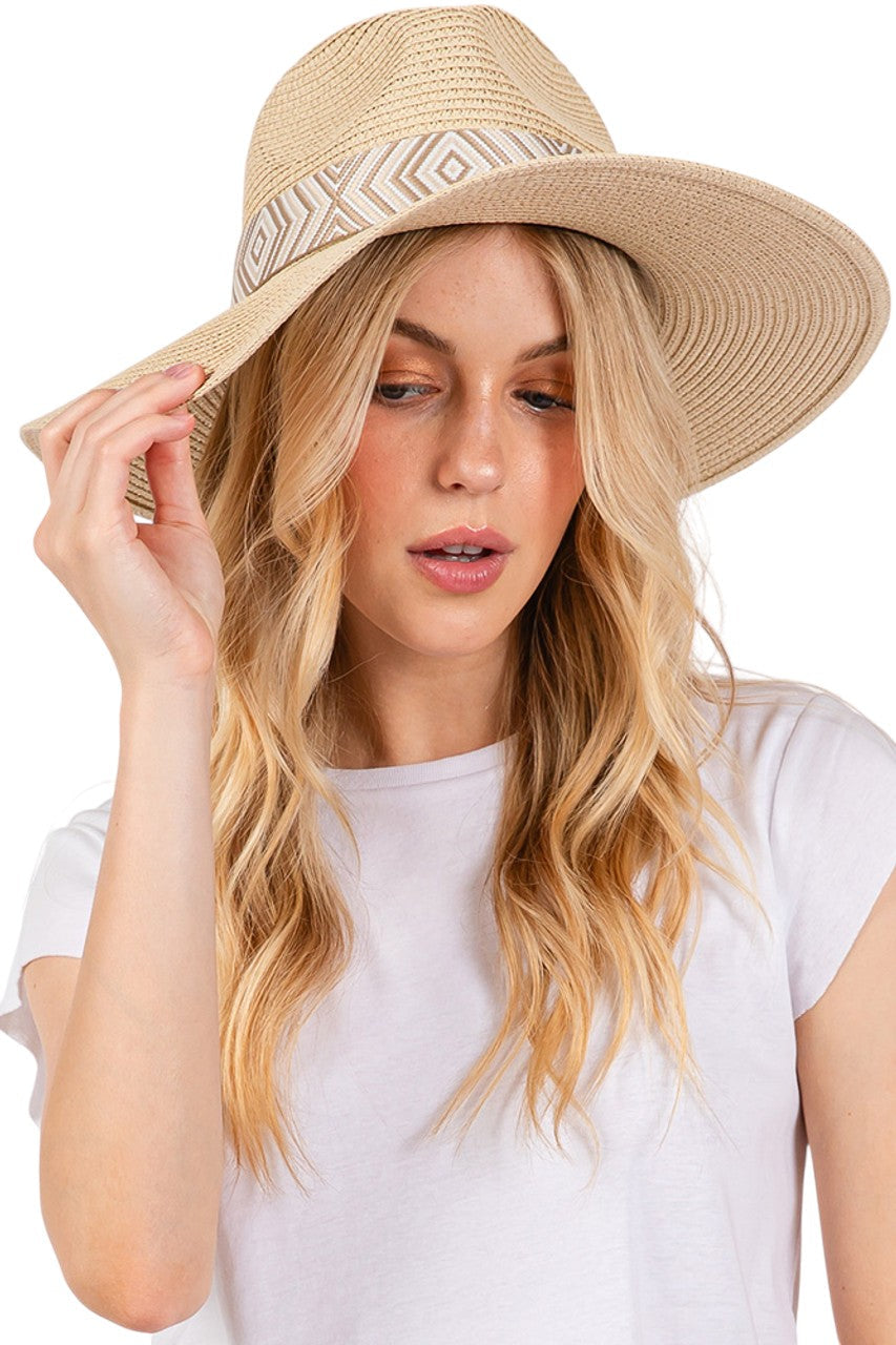 Aztec Tribal Pattern Band Straw Summer Sun Hat from Madeline Love