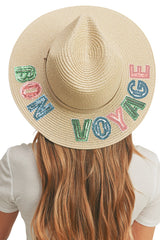 BON VOYAGE Sequin Letter Panama Hat from Madeline Love