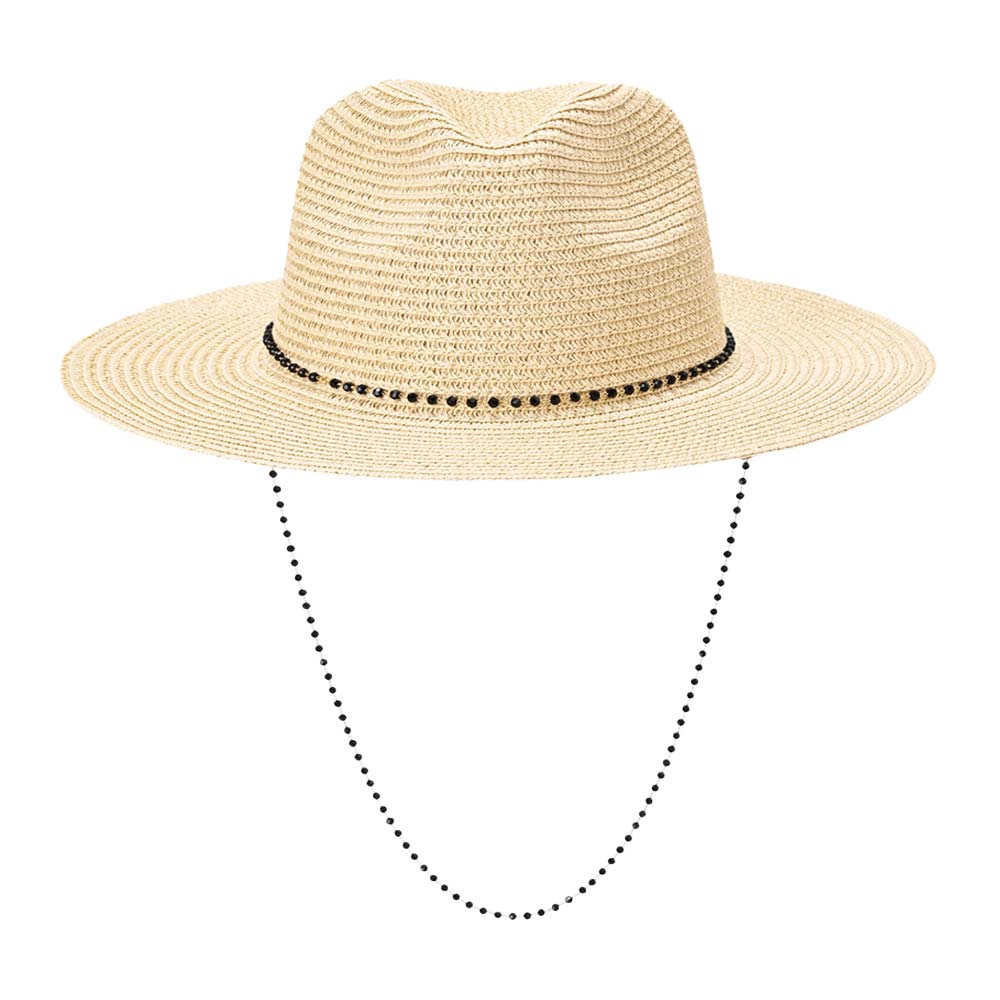 Beaded Chin Tie Straw Sun Hat from Madeline Love
