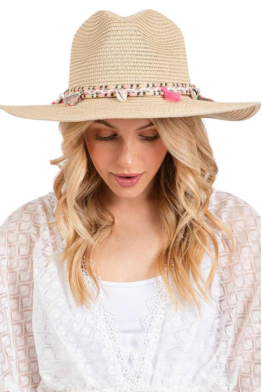 Boho Tassel Multi Color Band Summer Straw Sun Hat from Madeline Love