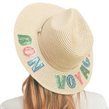 Bon Voyage Sequin Message Straw Panama Sun Hat from Madeline Love