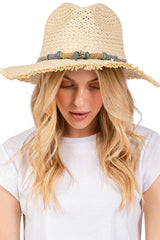 Braided Starfish Band Frayed Straw Summer Sun Hat from Madeline Love